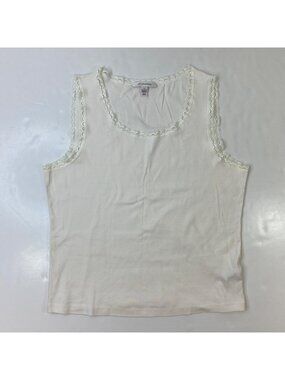 JM Collection Womens Tank Top Solid White Lace Trim Size XL
